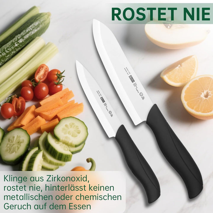 Keramikmesser Set Keramik Messer Küche: Scharf 2er Pack Messerset 15.5cm Kochemesser, 10.7cm Obstmes
