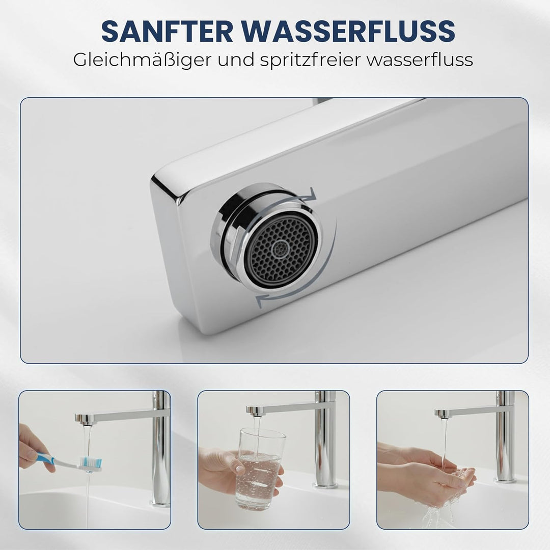 Tarnby Wasserhahn Bad – Waschtischarmatur 17,3 cm, Waschbeckenarmatur Chrome, Anti-Fingerprint & Ein