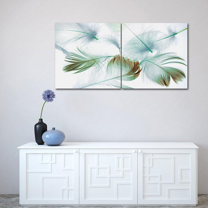 Feeby. Wandbilder - 2 Teile - 140x70 cm - quadratische Form Bilder Kunstdrucke Deko Panel FEDERN, WE