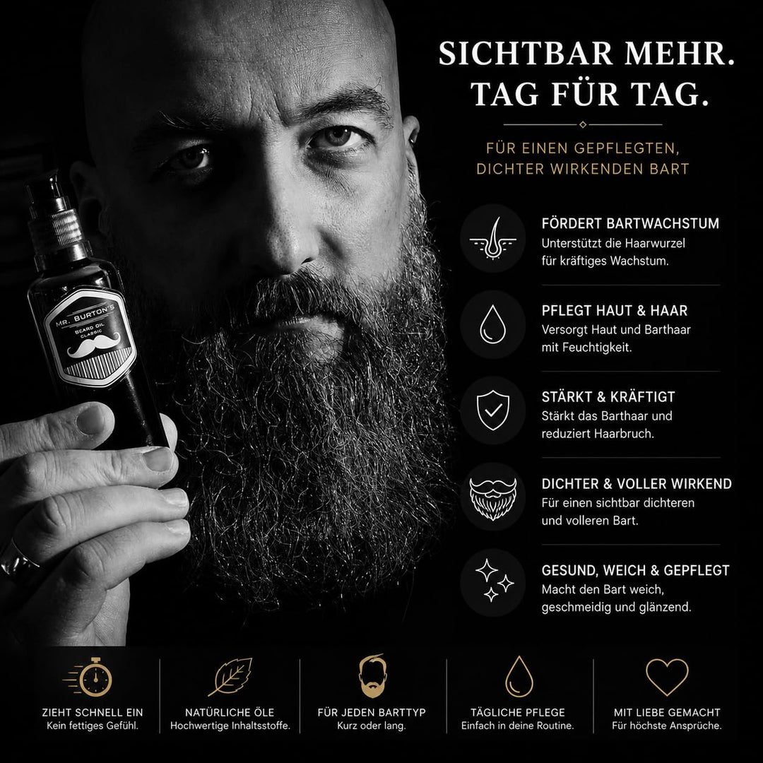 Bartöl Herren - Mr. Burton´s Beard Oil classic mit Arganöl - Made in Germany 50ml fördert gesundes B