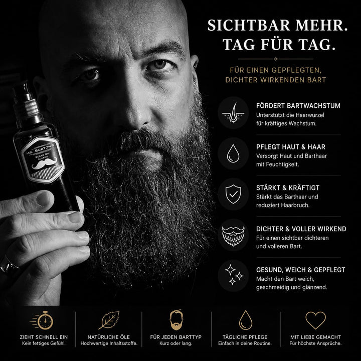 Bartöl Herren - Mr. Burton´s Beard Oil classic mit Arganöl - Made in Germany 50ml fördert gesundes B