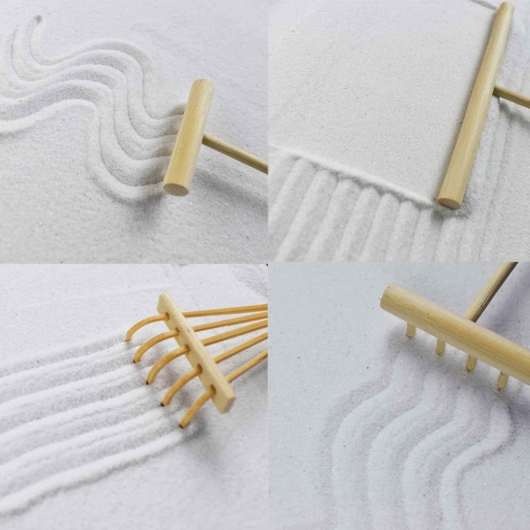 Artcome Japanese Zen Sand Garden for Desk with Rake, Stand, Rocks and Mini Furnishing Articles - Off