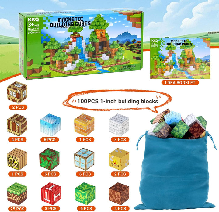 Magnetische Bausteine [100PCS 2.5cm] Bauen Mine Magnete Welt Set für Kinder Montessori Kreative Spie