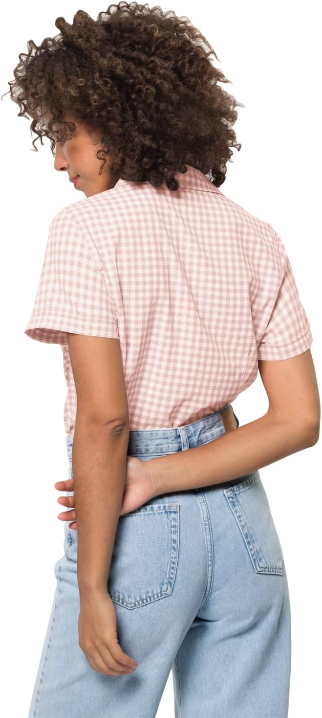Jack Wolfskin Damen Kepler Shirt Women Schnelltrocknende Bluse Kurzarm XS Light Blush Check, XS Ligh