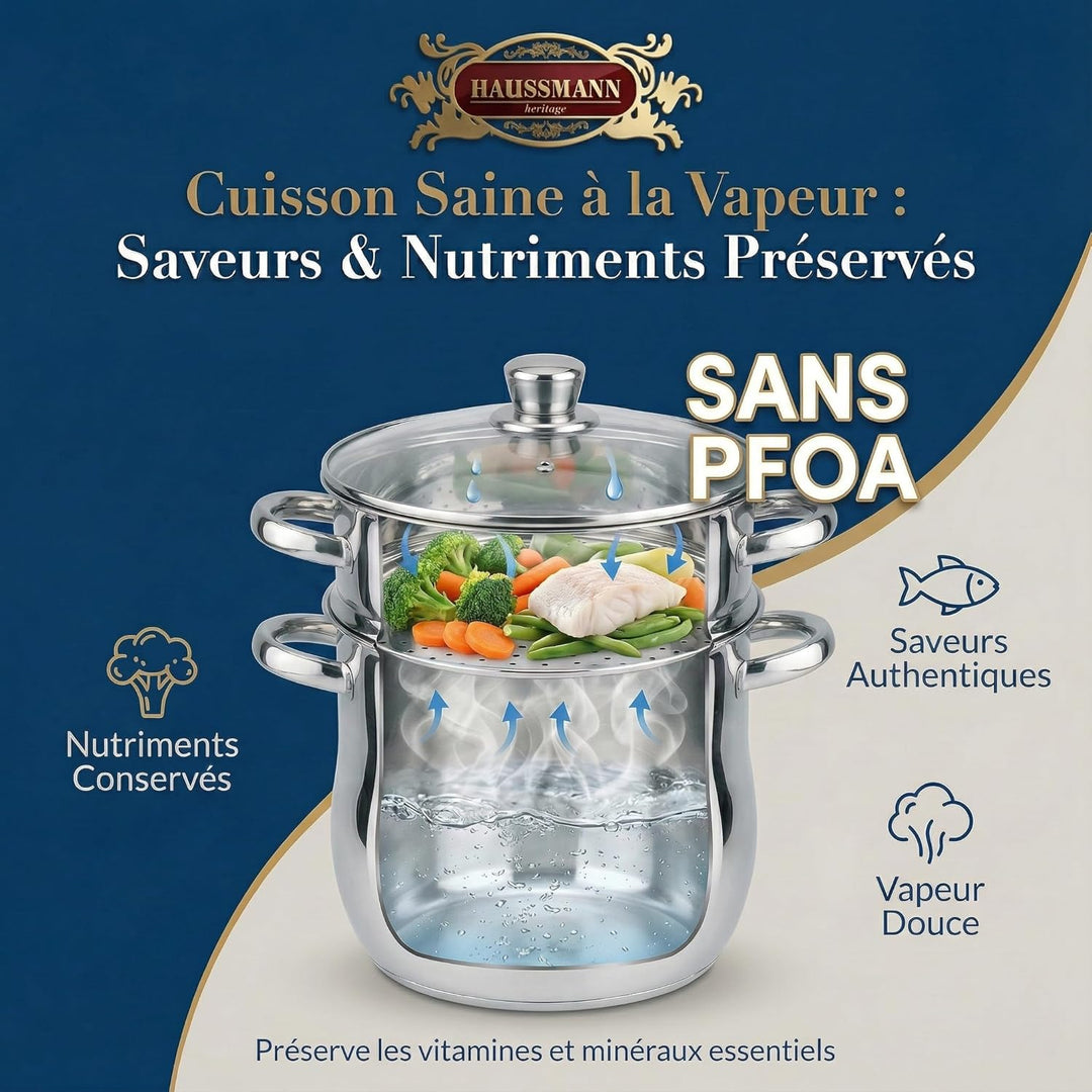Haussmann Héritage 3 Stück Couscous-Töpfe Edelstahl Induktion HM-0827/8L (8 Liter) 8L/22cm, 8L/22cm