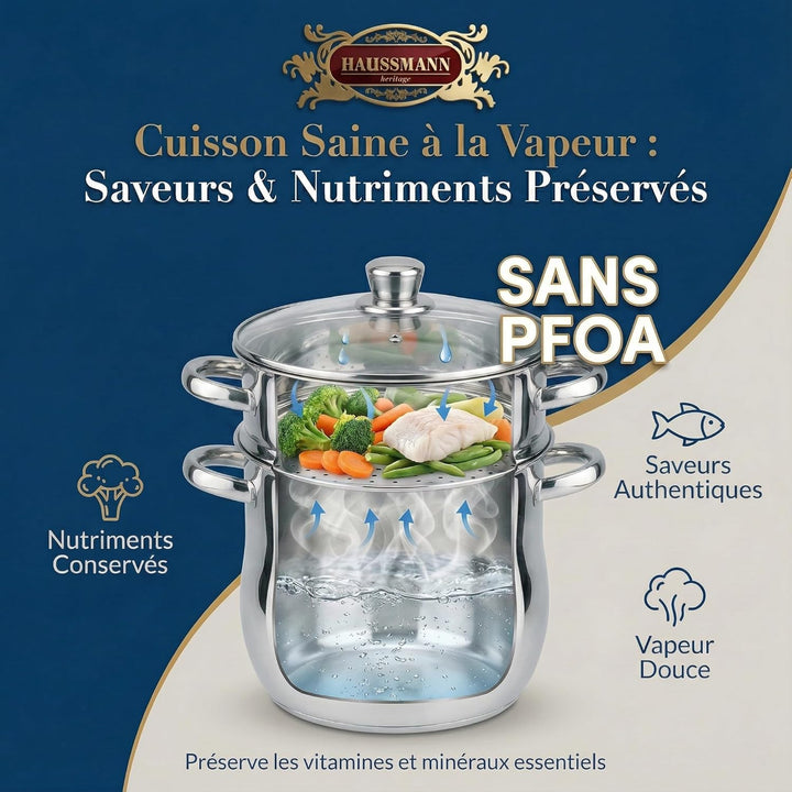 Haussmann Héritage 3 Stück Couscous-Töpfe Edelstahl Induktion HM-0827/8L (8 Liter) 8L/22cm, 8L/22cm