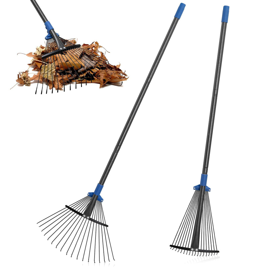 Gartenrechen Laubrechen, 18-zinkiger Metallrechen mit verstellbarem Kopf 25-45 cm, Rasenrechen Laubb