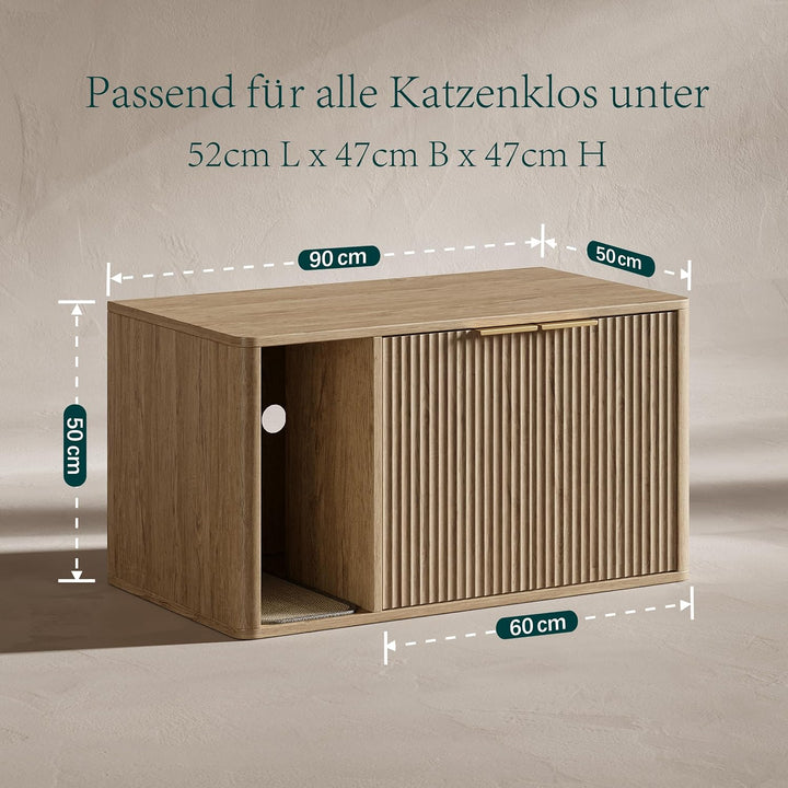 Katzenklo Schrank 90x50x50 cm, Katzenschrank für Katzentoilette aus Holz mit Kratzmatte, Verstecktes