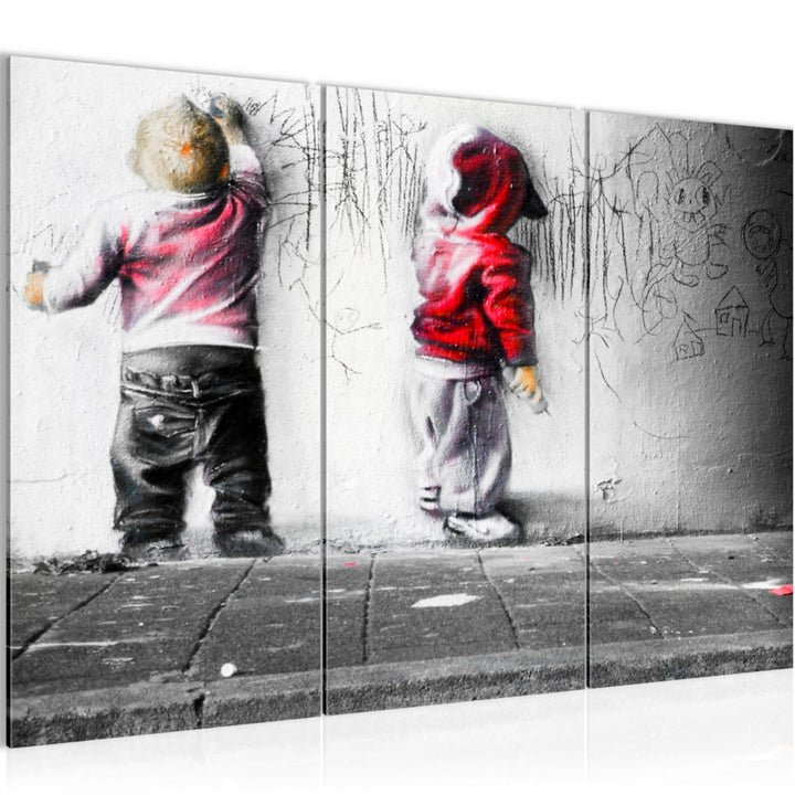 Runa Art Wandbilder Banksy Kinder Bild XXL Babyzimmer Spielzimmer Bunt Streetart 120 x 80 cm 3 Teili