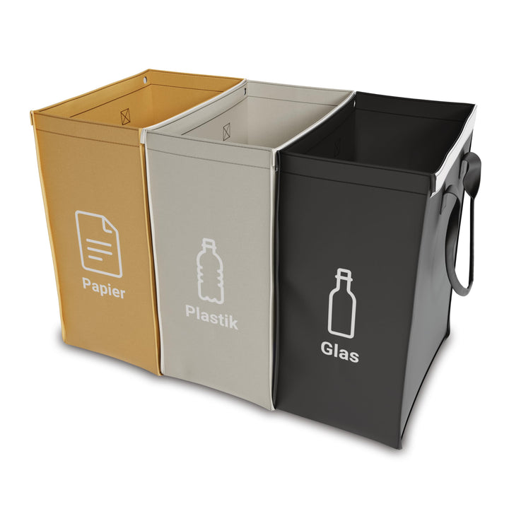 qikfresh - Mülltrennsystem 3er Set | Abfalltrennsystem mit 3 Fächer zum Recycling von Altglas, Altpa