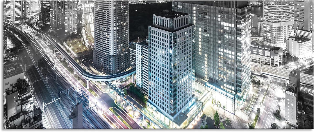 Glasbild Panorama | Wandbild aus Echtglas | Moderne Architektur in Tokio | 100x40 cm | inkl. Aufhäng