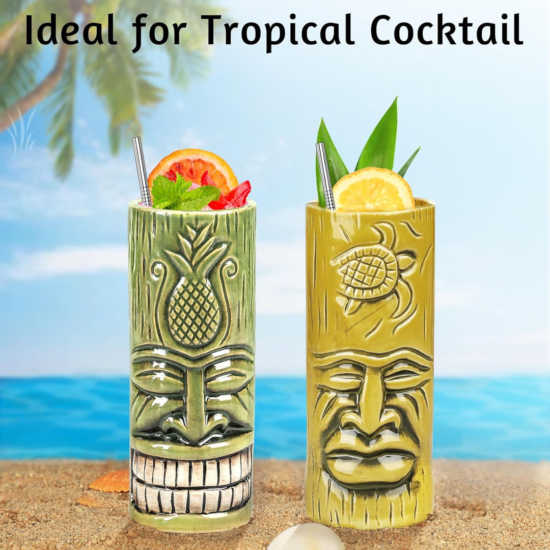 Tiki-Tassen-Set 2 Stück Hawaii-Party-Becher aus Keramik, für Cocktails, hochwertiges Tassen-Set mit