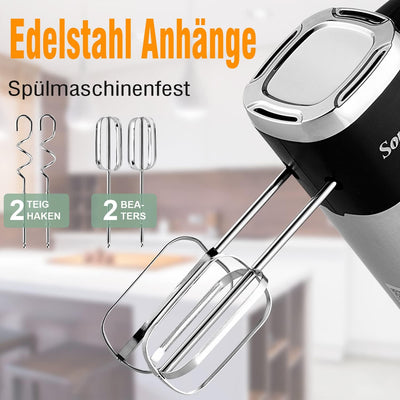 Sonifer Handmixer Edelstahl 500W Elektrischer Mixer Handrührer, 5 Stufen plus Turbostufe, Auswurftas