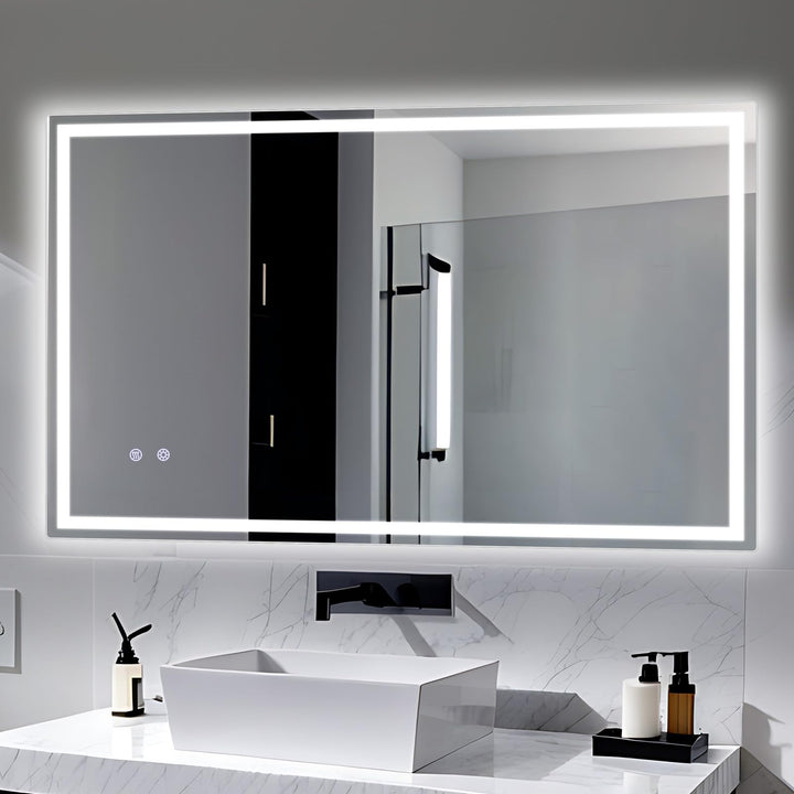 Clevich Badspiegel mit Beleuchtung 100×60 cm, LED Spiegel mit 3 Lichtfarben und dimmbar, Touch-Schal