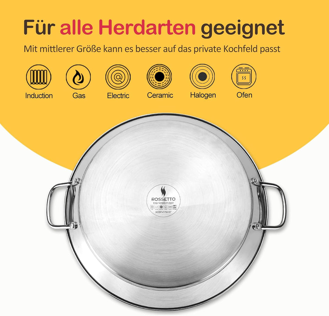 ROSSETTO Paella Pfanne 36 cm, hochwertiger 18/10 Edelstahl, für 6 Personen, Professionelle Robuste P