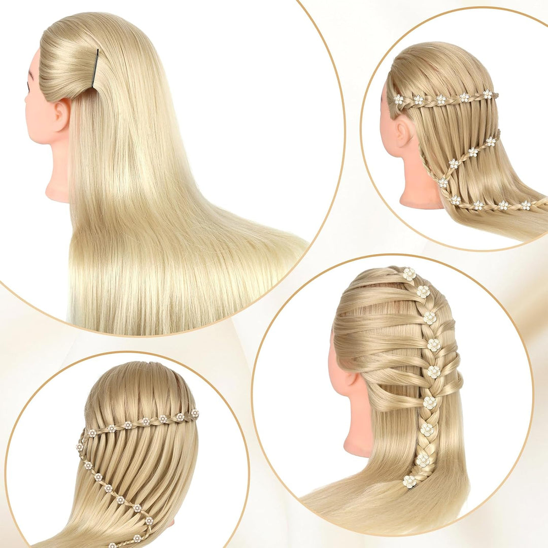 Trainingsköpfe, 28 Zoll Frisierkopf für Friseure, 100% Kunstfaser Haar Übungskopf, mit DIY Strickset