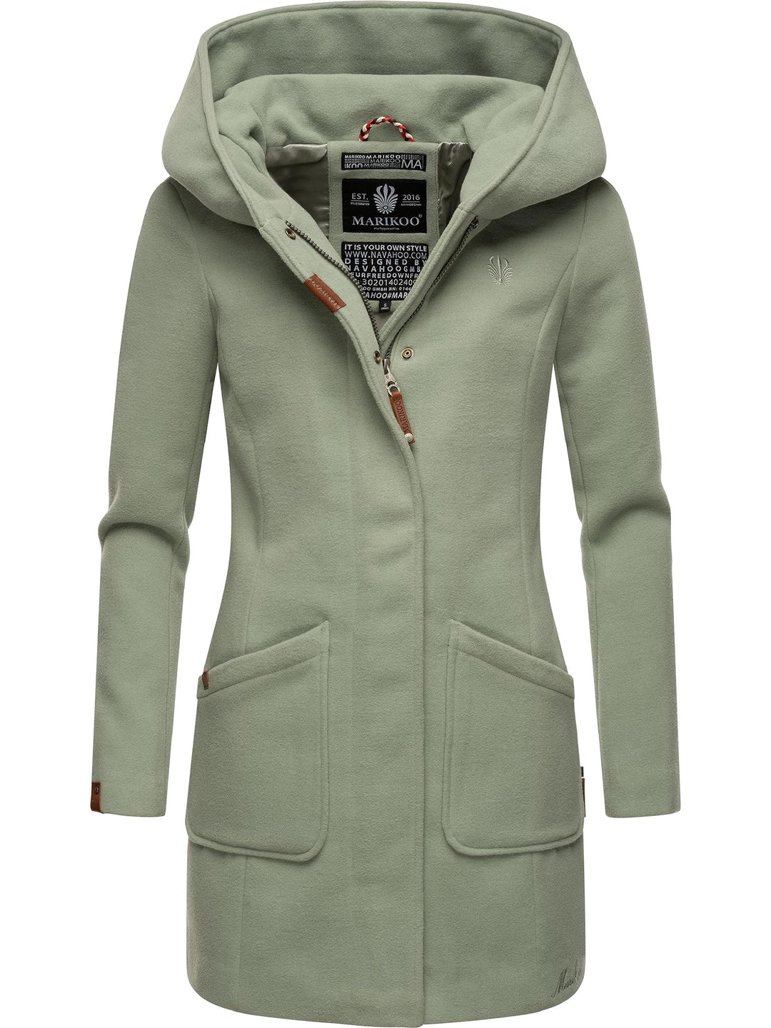 MARIKOO Damen Mantel in Wollmantel-Optik warmer Trenchcoat mit Kapuze Maikoo XS-5XL XL Smoky Mint, X