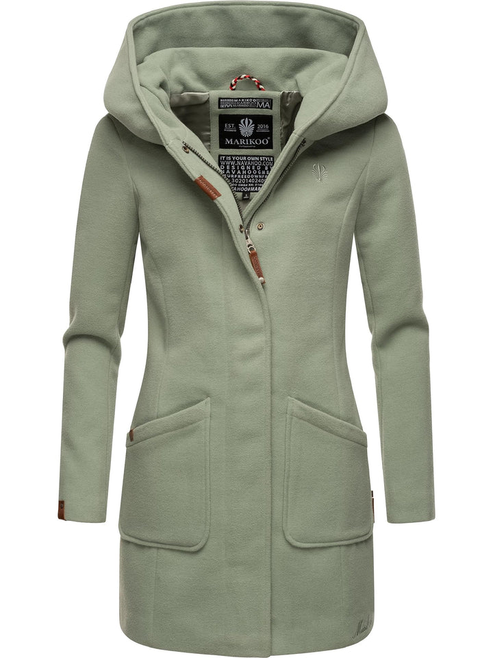 MARIKOO Damen Mantel in Wollmantel-Optik warmer Trenchcoat mit Kapuze Maikoo XS-5XL XL Smoky Mint, X