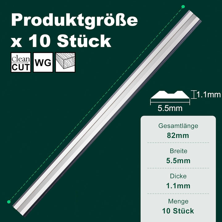 10 Stück HM Hobelmesser 82 mm x 5,5mm Messer Hartmetall Hobelmesser Wendemesser für Elektrohobel Hol