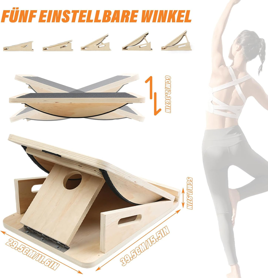 2-in-1 Schrägbrett aus Holz für Wadendehnung und Gleichgewicht, Professionelles Balance-Board Verste