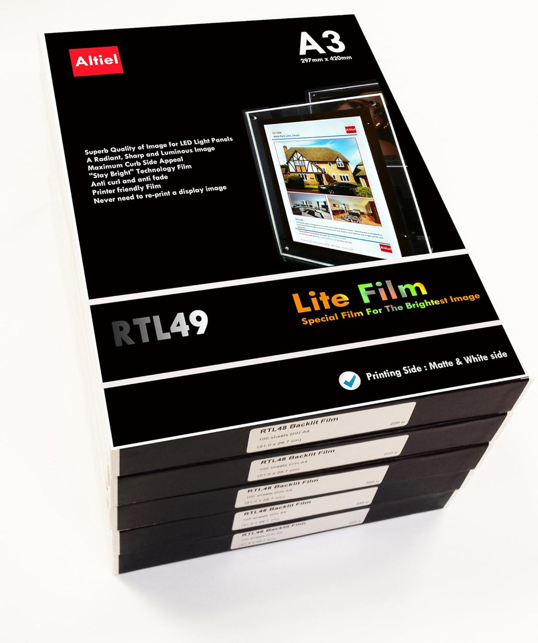RTL49 – 10 Blatt A3 – premium hintergrundbeleuchtetes Papier/Lite Film® für LED-Licht, Tasche, Leuch