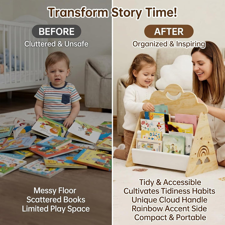 Montessori Bücherregal Kinder, Kinder Bücherregal Holz, Kinderbücherregal, Doppelseitiges Holzregal