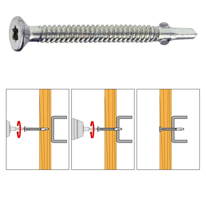 WSDST Ø 6,3mm x 50mm Flügelbohrschrauben Senkkopf für Holz auf Stahl Bohrschrauben Torx TX