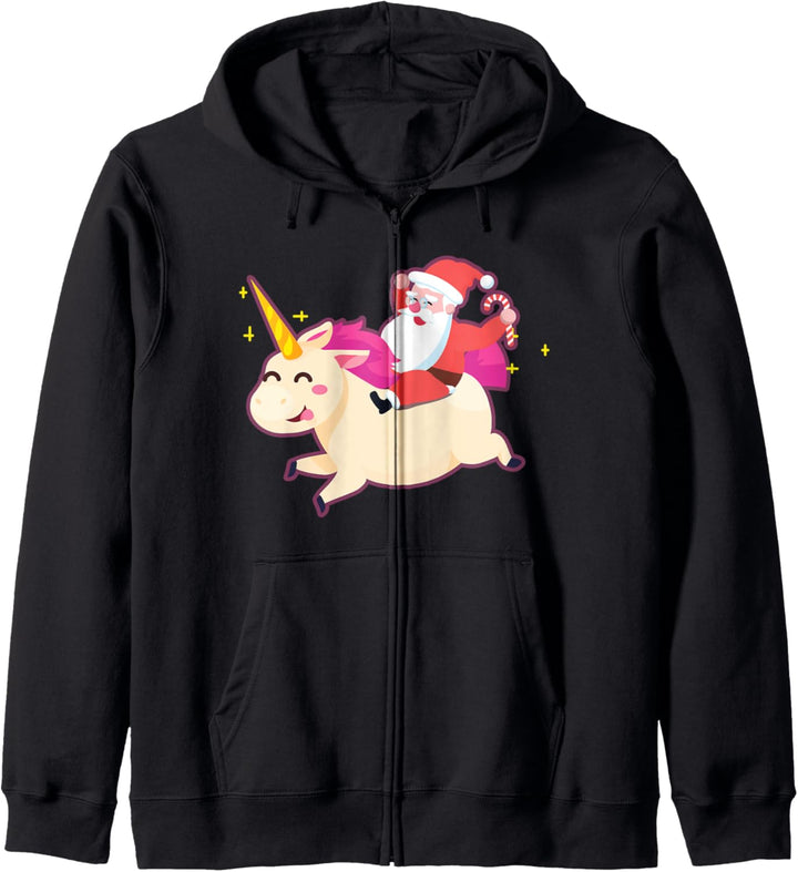 Weihnachtsmann reitet ein Einhorn Weihnachten Kinder Mädchen Jungen Xmas Kapuzenjacke