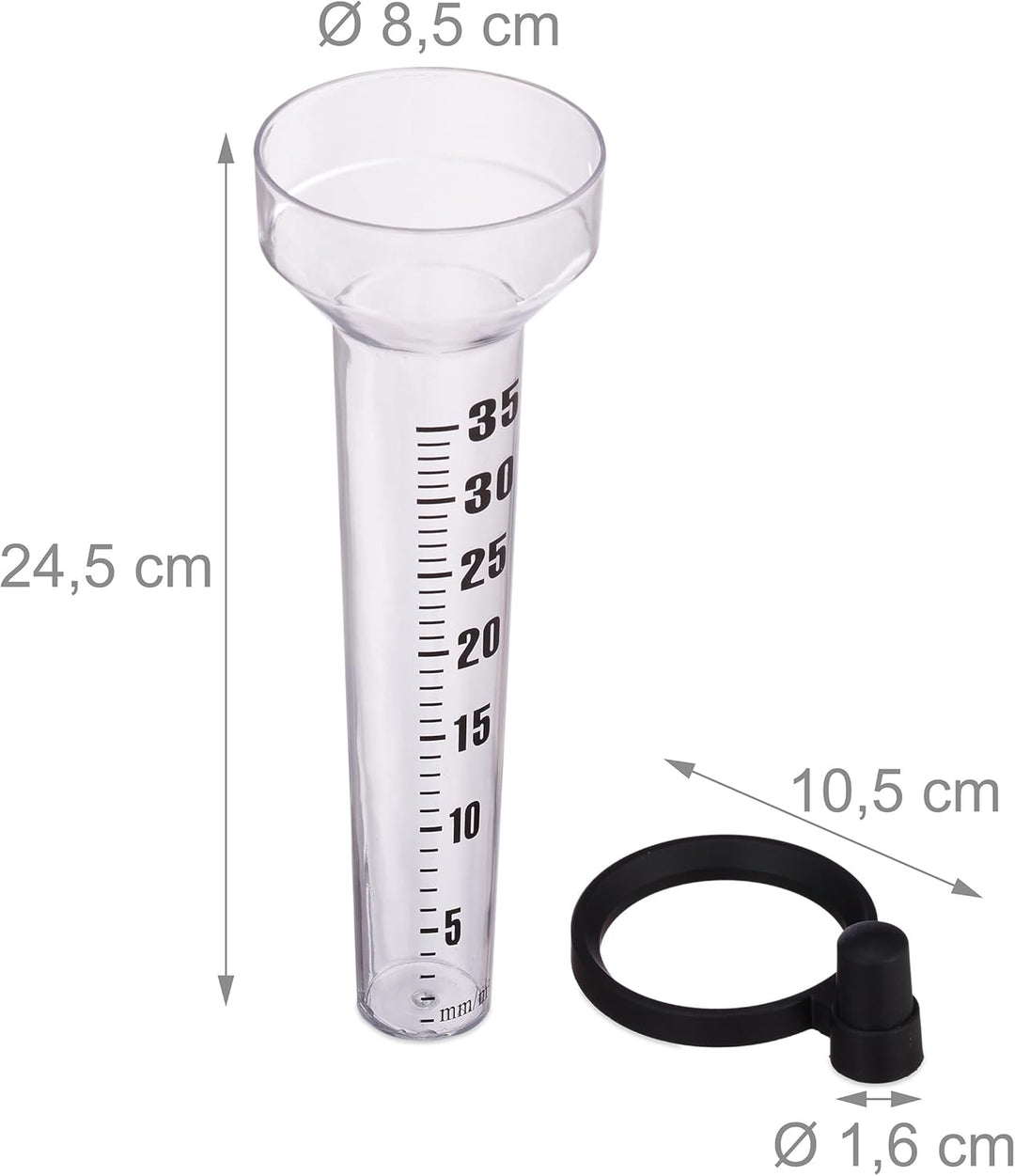 Relaxdays Regenmesser 3er Set, Halterung, Niederschlagsmesser Garten, Skala 35 mm/m², Kunststoff, tr