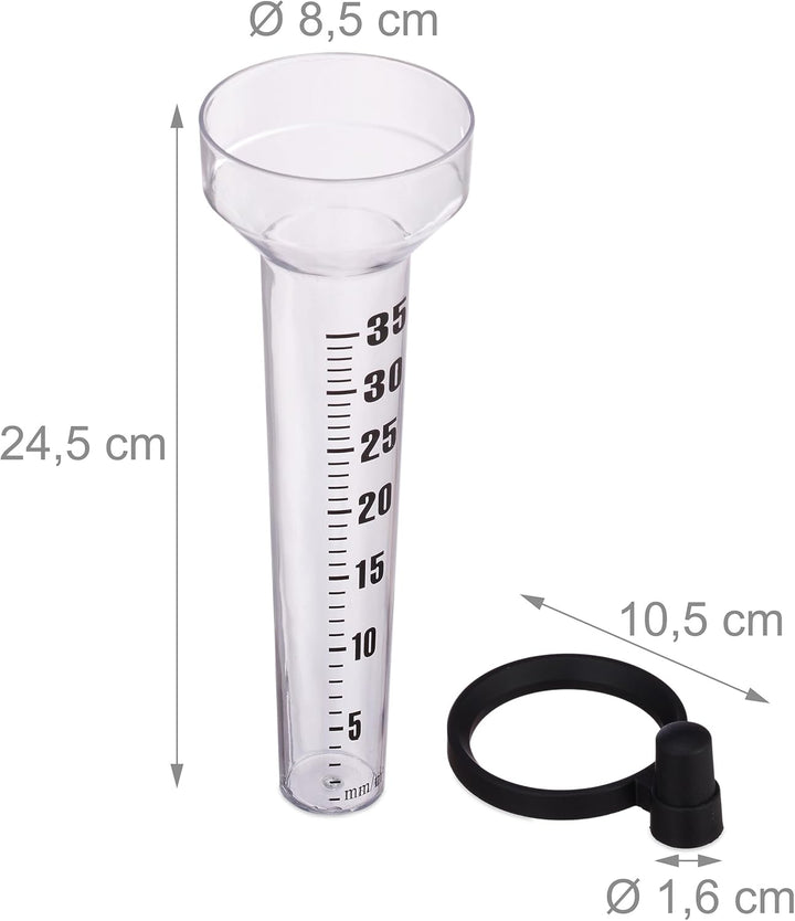 Relaxdays Regenmesser 3er Set, Halterung, Niederschlagsmesser Garten, Skala 35 mm/m², Kunststoff, tr