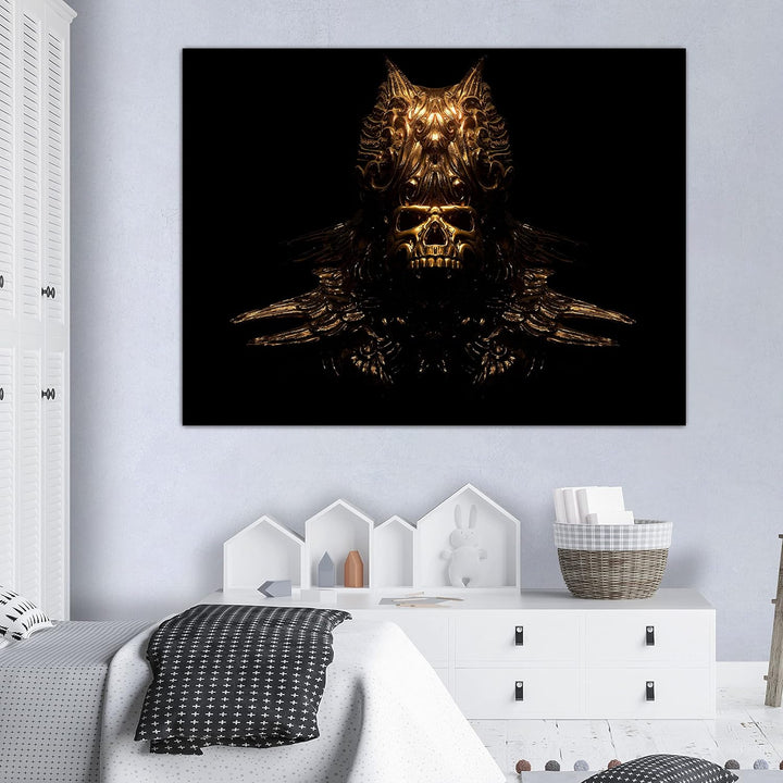 wandmotiv24 Totenkopf Wandbild aus Acrylglas, Grösse 100x75cm, Querformat, goldene Totenmaske, Schäd