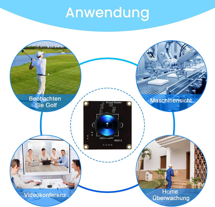 Hochgeschwindigkeits Kamera Globalverschluss 126° Weitwinkel | 1200P 90 FPS, 2MP 126°Weitwinkel, Lig