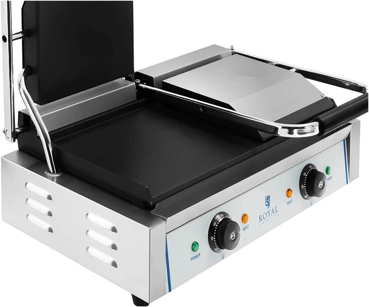 Royal Catering RCKG- 3600-F Doppel Kontaktgrill Sandwichmaker Tischgrill (Glatt, 2 x 1.800W, 300°C,