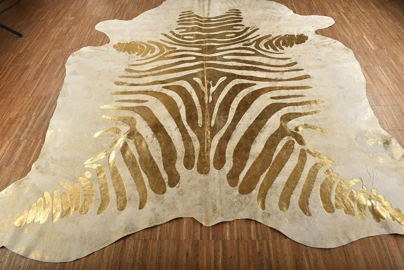 Generisch Kuhfell Stierfell Teppich Zebra Gold Devore ca. 200 x 170 cm aus Brasilien Kuhfell mit Zeb