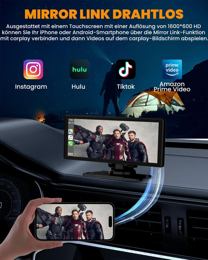 Carplay Display, 8.88" Apple Carplay, Android Auto Display mit 1080P HD Rückfahrkamera & Frontkamera
