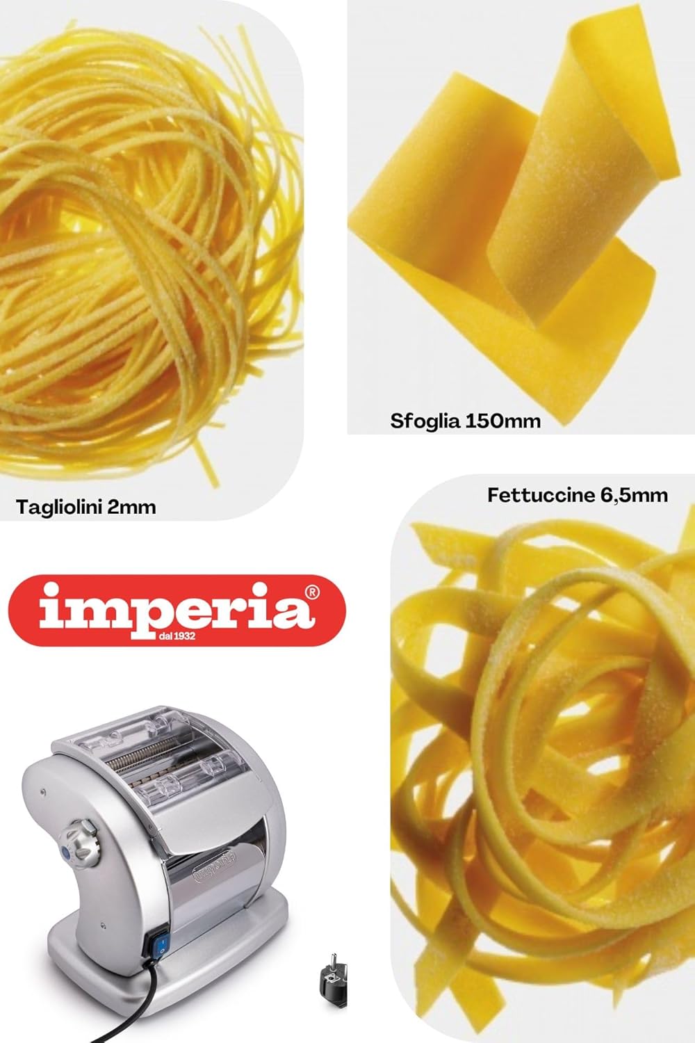 Imperia Pastapresto. Elektrische Nudelmaschine 100% Made in Italy. Frischpastamaschine aus Stahl mit