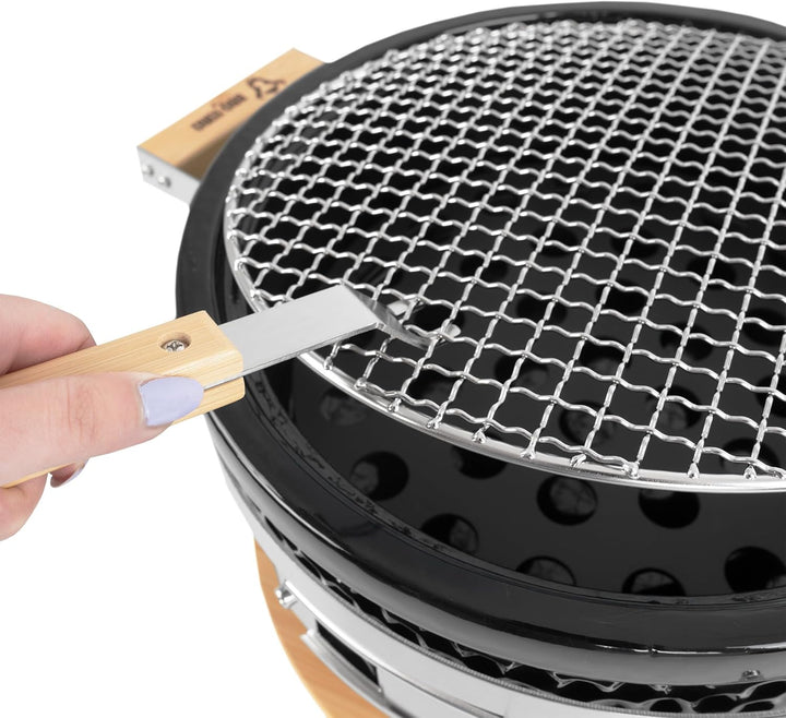 BBQ-Toro Keramik Holzkohletischgrill mit Holzunterlage | Ø 29,5 cm | Outdoor Hibachi Grill für Campi