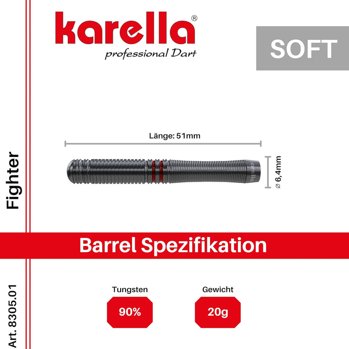 Karella Fighter Steeldart und Softdart, 90% Tungsten, 20g, 22g, 24g, für klassisches Dartboard, elek