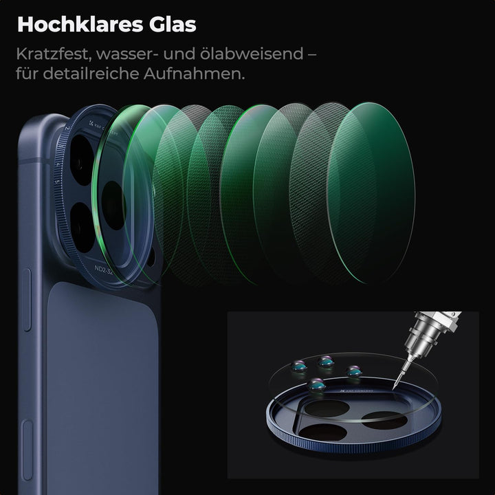 K&amp;F CONCEPT Snap-On ND2-32 Filter kompatibel mit iPhone 17 Pro/Pro Max | Dunkelblau, 11,2g extrem Le