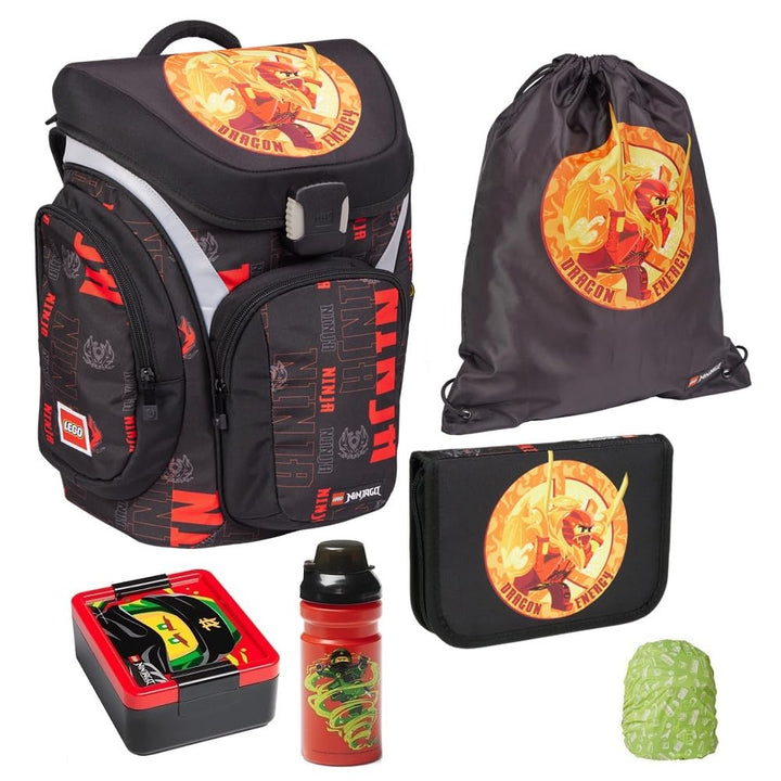 Lego Schulranzen-Set Ninjago Red Explorer Premium 6 TLG. mit Federmappe, Brotzeit-Dose, Trink-Flasch