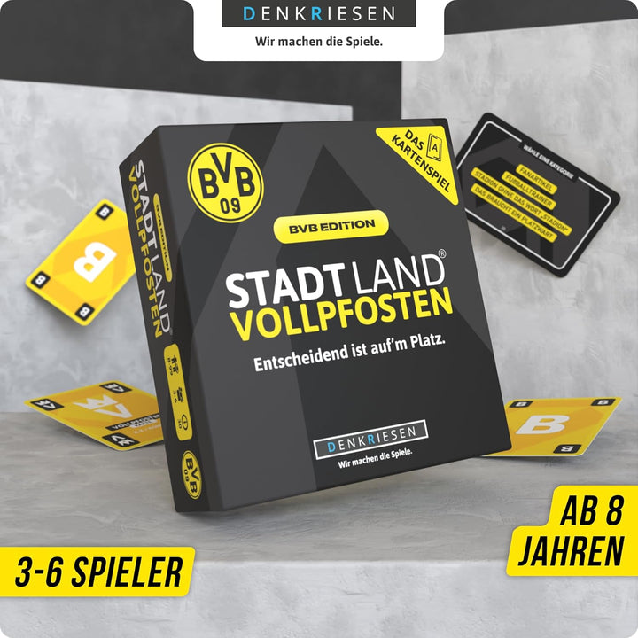 DENKRIESEN - Stadt Land VOLLPFOSTEN® Das Kartenspiel – BVB Edition | Ab 8 Jahren | 3-6 Spieler | BVB