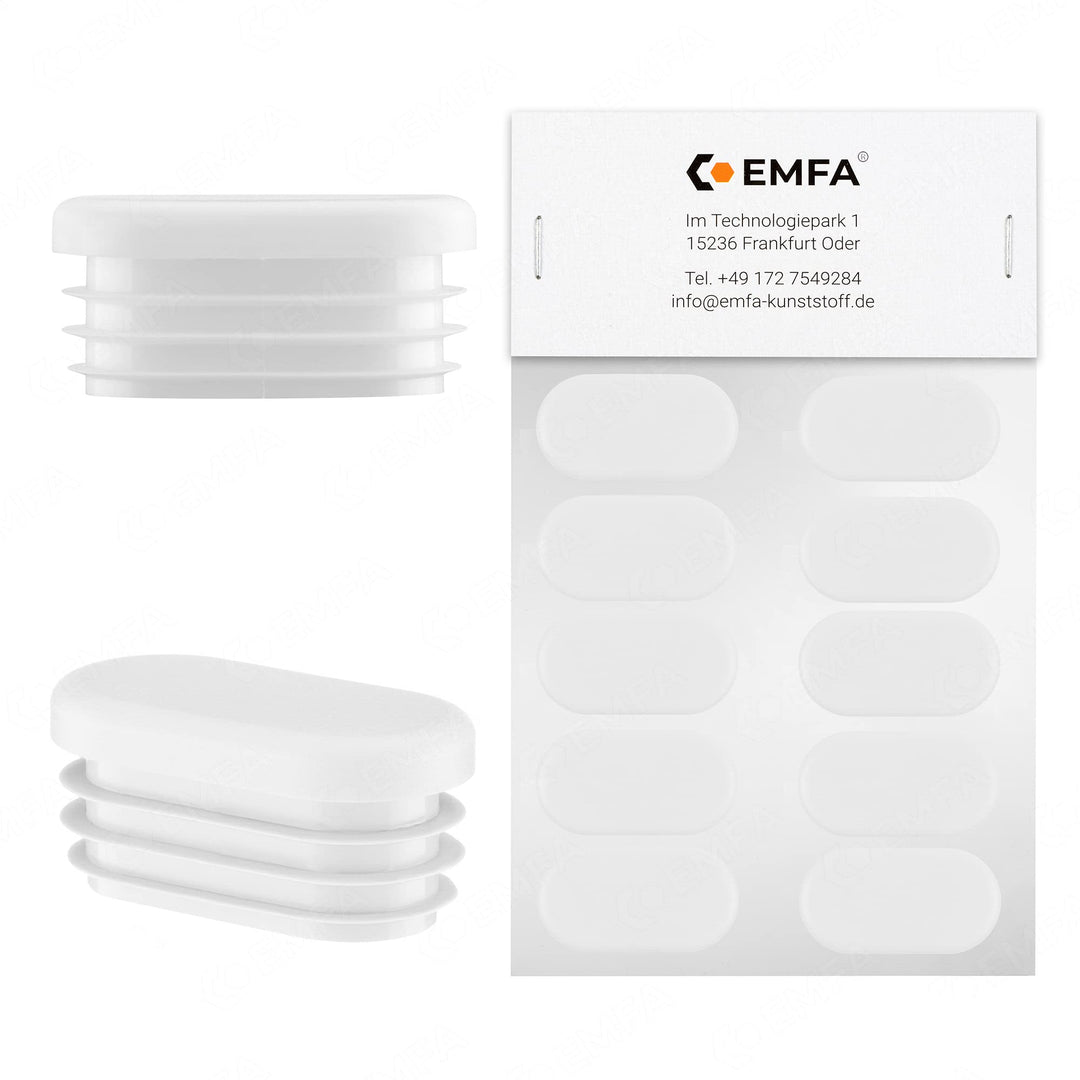 EMFA Lamellenstopfen für Ovalrohre 30x15mm 25 Stück Weiss (RAL 9010) Ovalstopfen 1,5x3,0 cm 15x30 mm