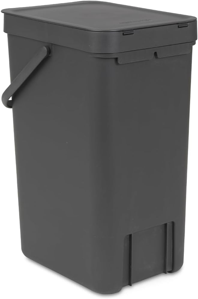 Brabantia Sort &amp; Go Einbaubehälter, Plastik, Dunkelgrau, 16L Grey 16 Liter Mülleimer, Grey 16 Liter