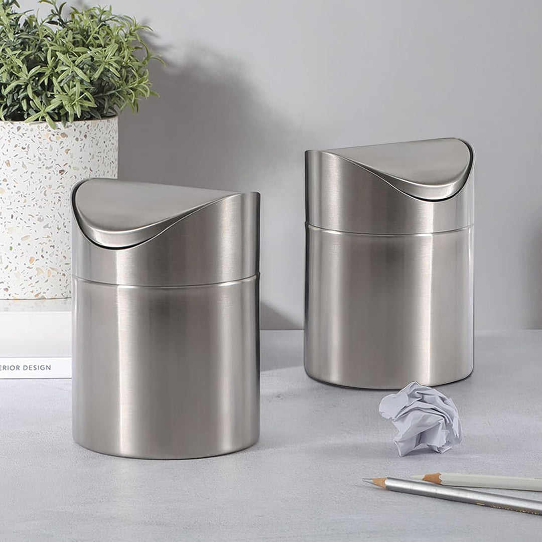 3er-Pack Tischabfalleimer Klein mit Deckel, 1,5 l Mini Tischabfalleimer mit Schwenkdeckel, Edelstahl
