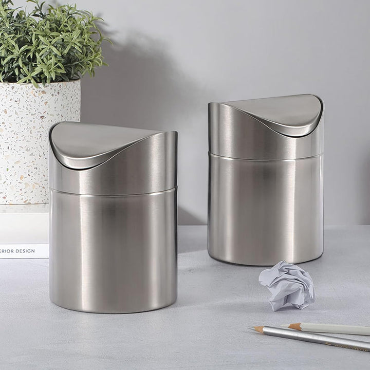 3er-Pack Tischabfalleimer Klein mit Deckel, 1,5 l Mini Tischabfalleimer mit Schwenkdeckel, Edelstahl