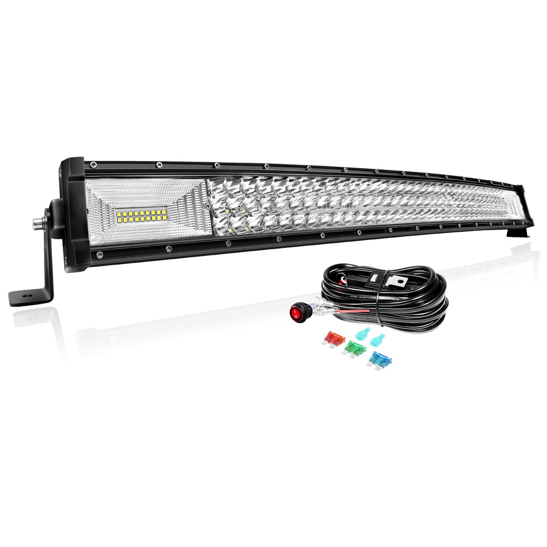 PICAA 3 Rows Gewölbt 32 Zoll LED Lightbar 405W mit Kabelbaum Kit Lichtbalken Arbeitsscheinwerfer Flu