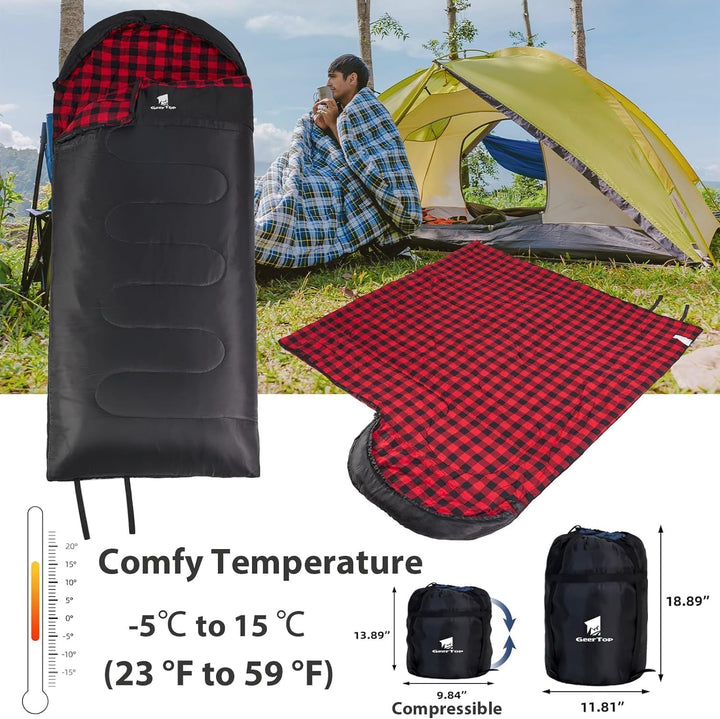 GEERTOP Schlafsack XXL 4 Jahreszeiten Flanell Campingschlafsack Übergrösse 220x100cm für Erwachsene