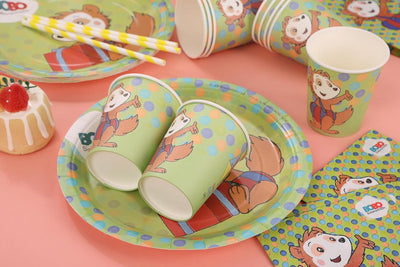 Bobo Siebenschläfer Party Set - Umfassendes Partyzubehör für 8 Kinder inkl. Pappteller, Pappbecher,