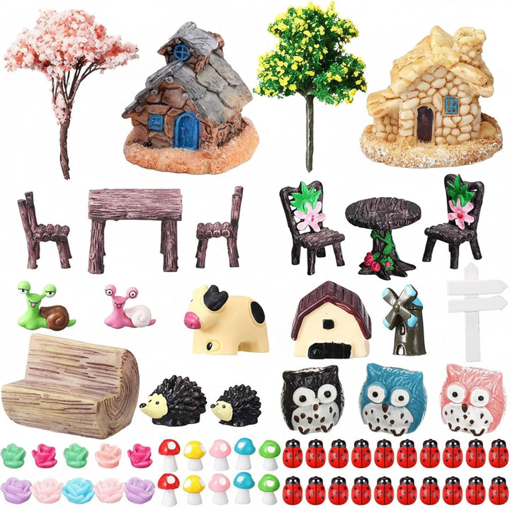 Skylety 64 Stück Feengarten Zubehör Miniatur Deko Garten Wichtel Frühling Zubehör Mini Tiere Figuren