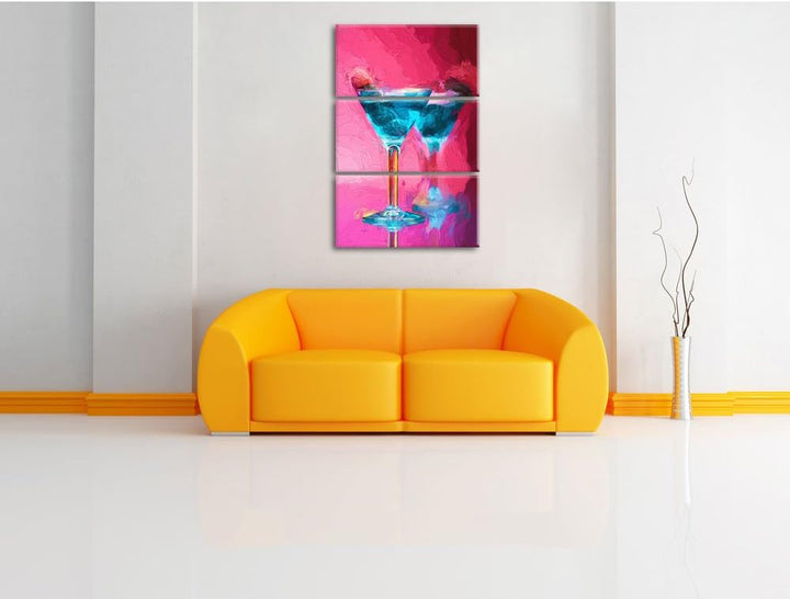 Pixxprint Cocktail mit Himbeeren als Leinwandbild/Grösse: 3 Teilig (120x80) cm/Wandbild/Kunstdruck/f